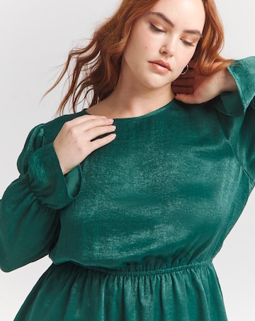 Flounce London Green Floaty Satin Tiered Mini Dress
