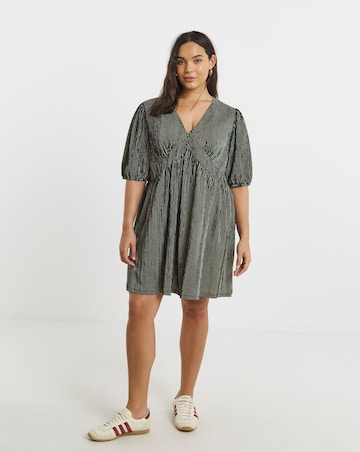 Simply Be Black Stripe Waffle Waist Detail Skater Dress
