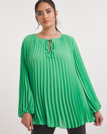Joanna Hope Pleated Keyhole Blouse