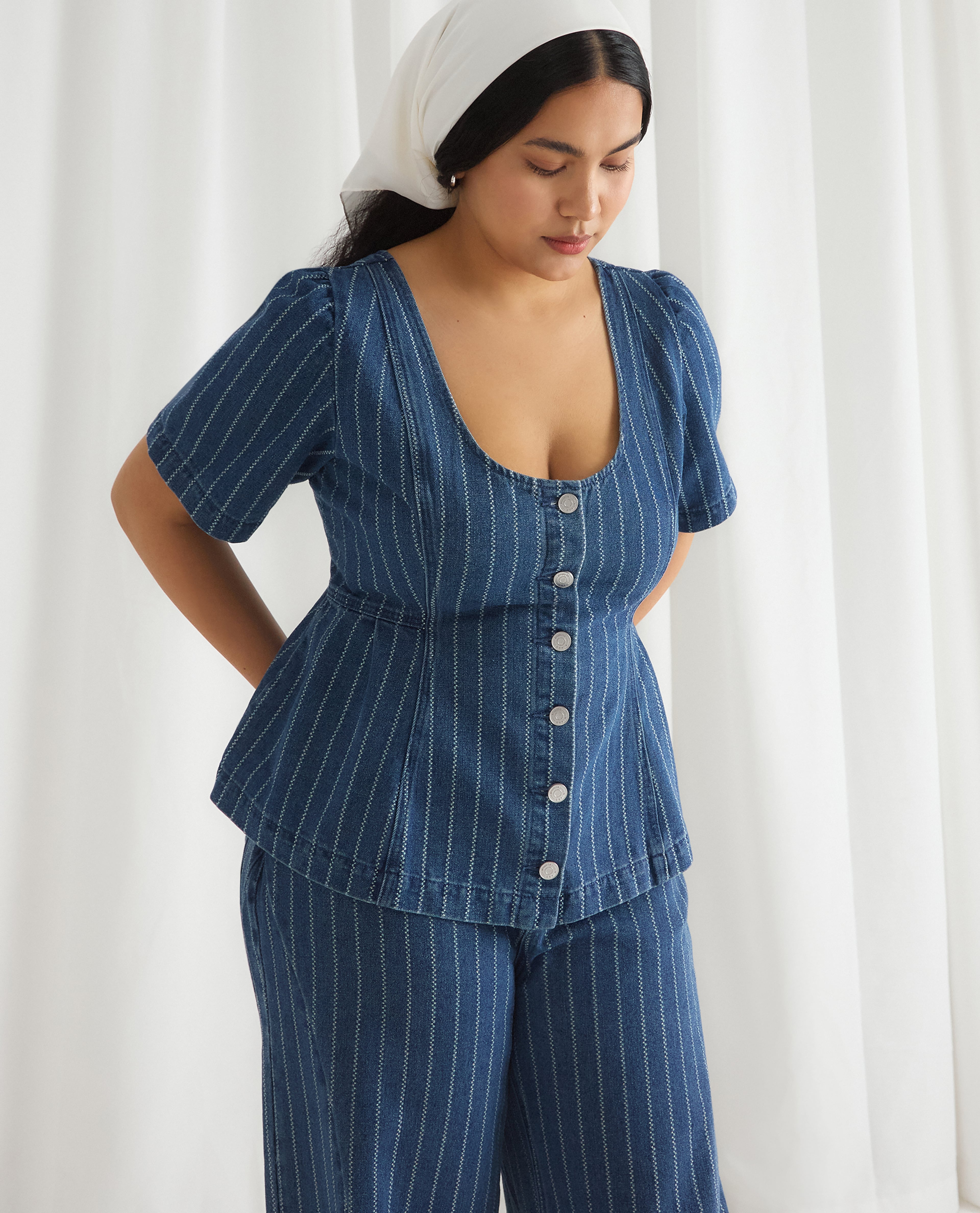 Model wears denim seperates