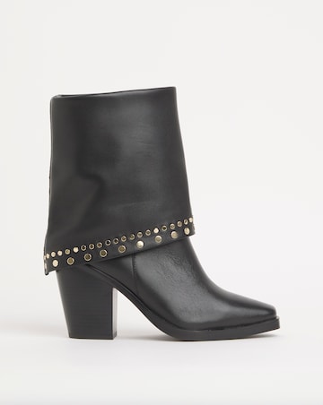 Enid Leather Western Studded Cuff Ankle Boots - Wide Fit (E)