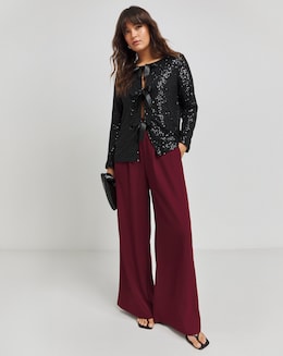 Black Linear Sequin Tie Front Cardi