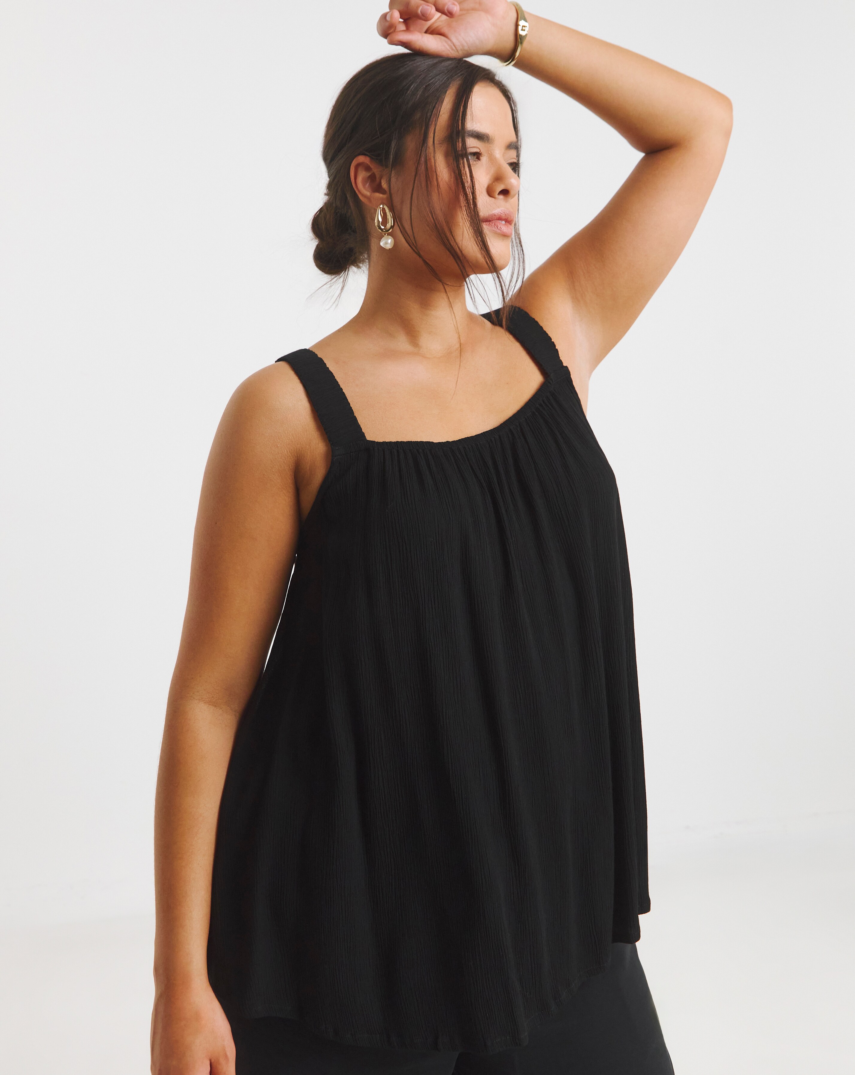 Simply Be Black Crinkle Ruched Strap Cami