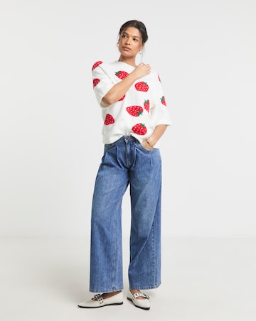 Ivory Strawberry Print Half Sleeve Knitted Tee