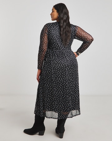 Spot Print Mesh Midi Dress