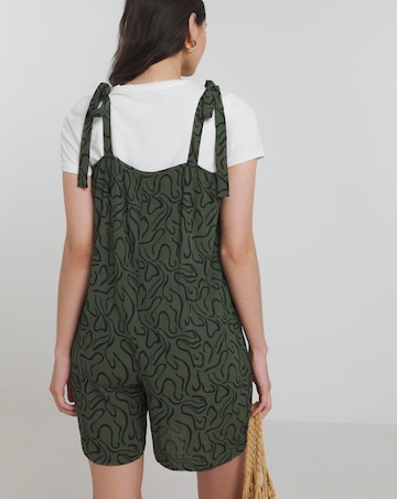 Khaki Print Tie Strap Crinkle Playsuit