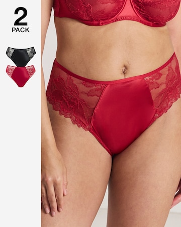 Pretty Secrets (2 Pack) Willow Stretch Lace High Leg Knickers Black/Red