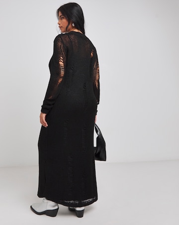 Black Crew Neck Ladder Knitted Dress
