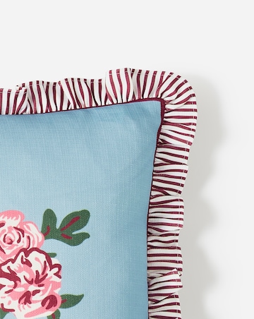 Bella Floral Printed Cushion with Striped Ruffled Edges