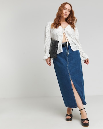 Spot Print Tie Front Long Sleeve Blouse