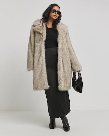 Natural Longline Collar Revere Faux Fur Coat