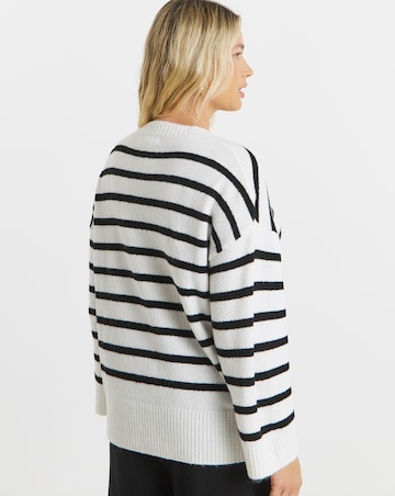 Cosy Yarn Ivory & Black Stripe Crew Neck Jumper