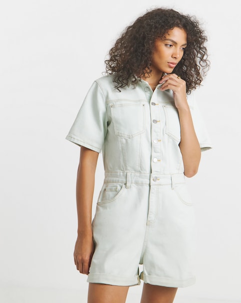 Simply Be - Women's Bleach Wash Pocket Detail Denim Playsuit - Size 32 - Bleach wash - 59% Cotton 37% Polyester 3% Viscose 1% Elastane
