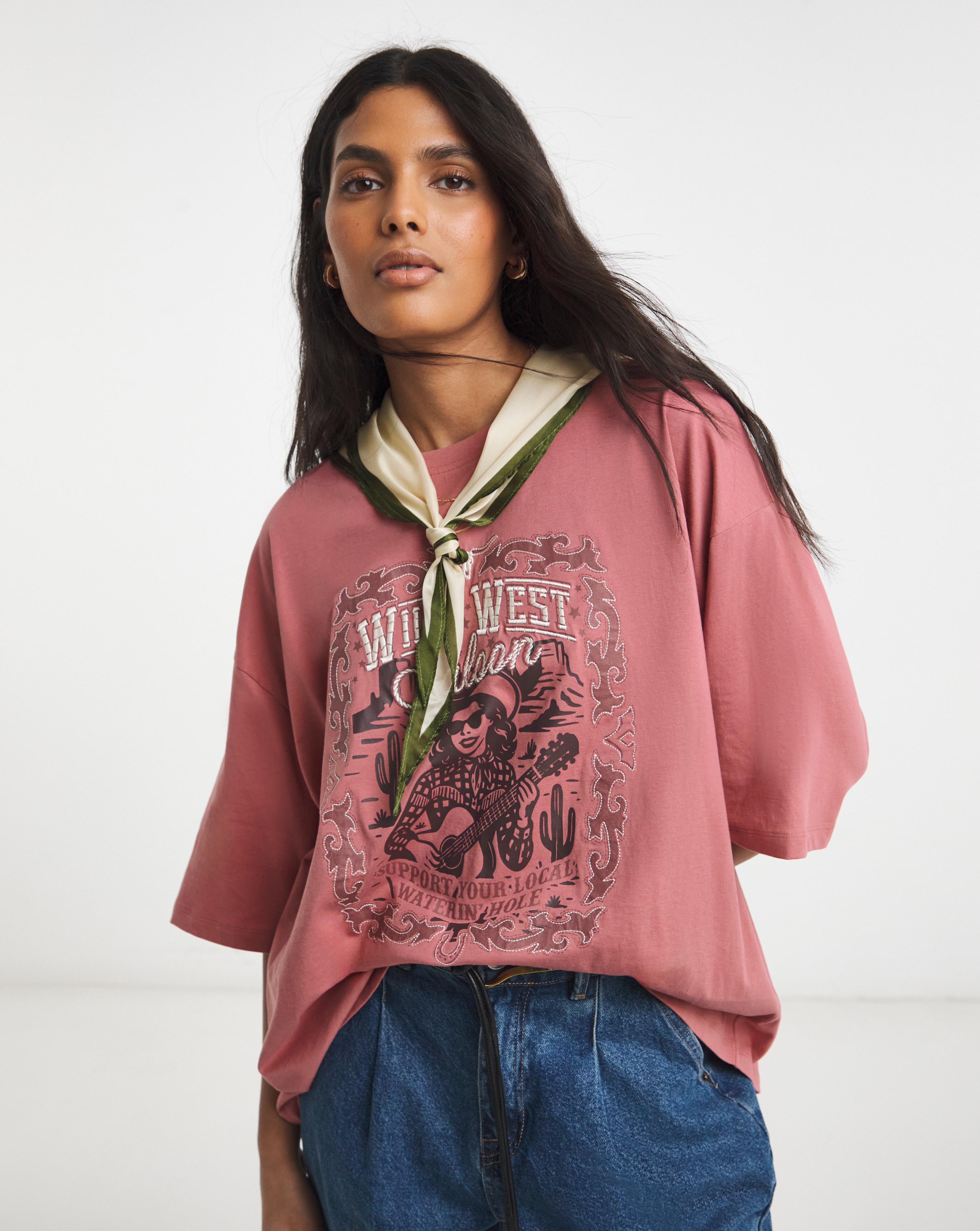 Simply Be Rose Wild West Embellished Graphic T-Shirt | Simply Be