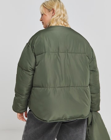 Khaki Round Neck Jacket With Detachable Scarf