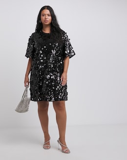 Black Sequin T-Shirt Dress