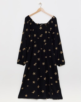 Simply Be Black With Gold Star Embroidered Midi Dress