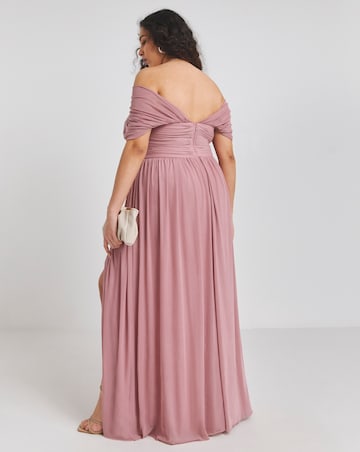 Little Mistress Bardot Split Front Maxi Occasion Dress