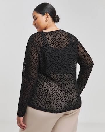 Black Flocked Leopard Mesh Top