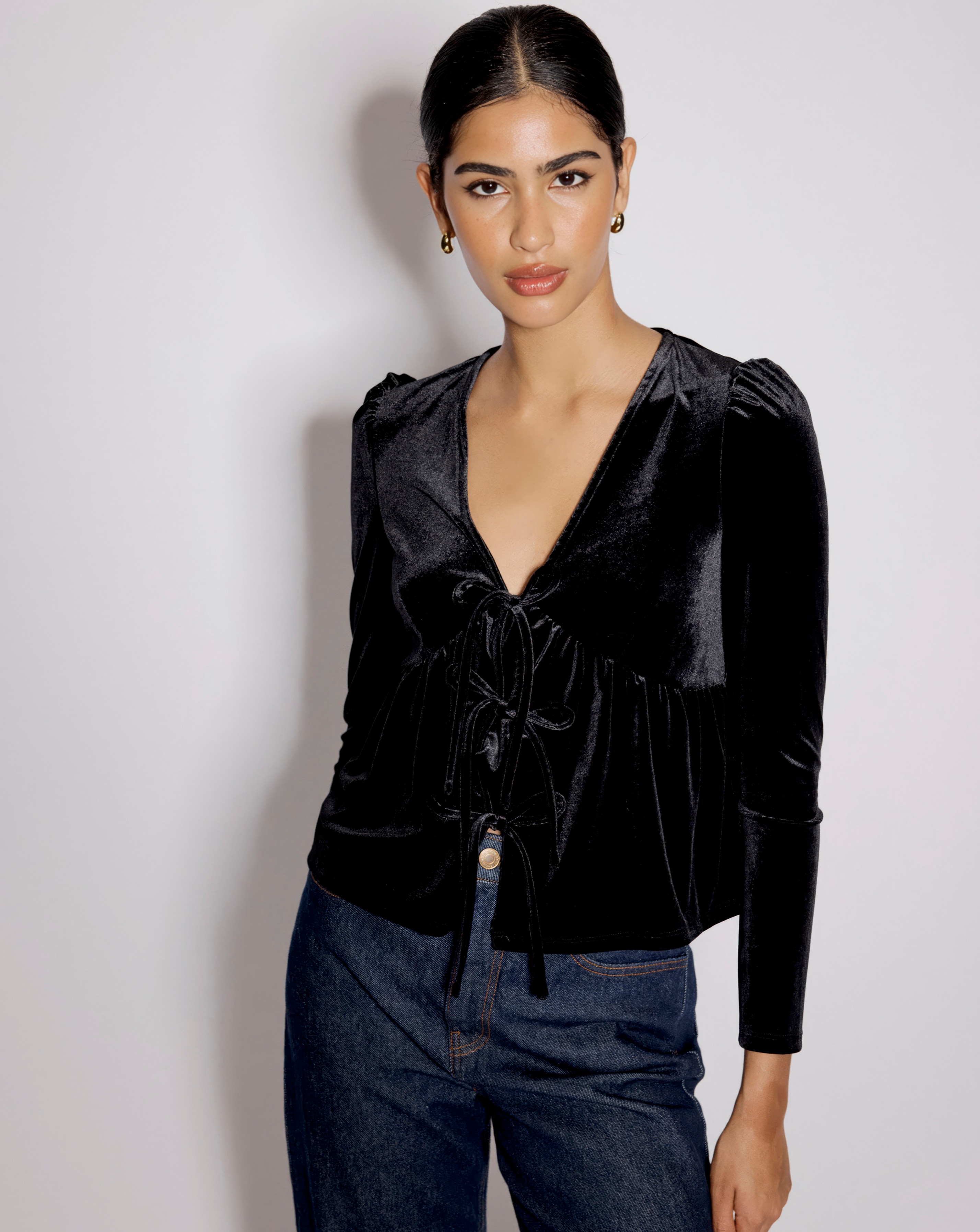 Nobody's Child Velvet Bow Front Top | Simply Be