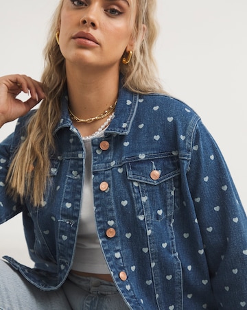 Heart Print Western Denim Jacket