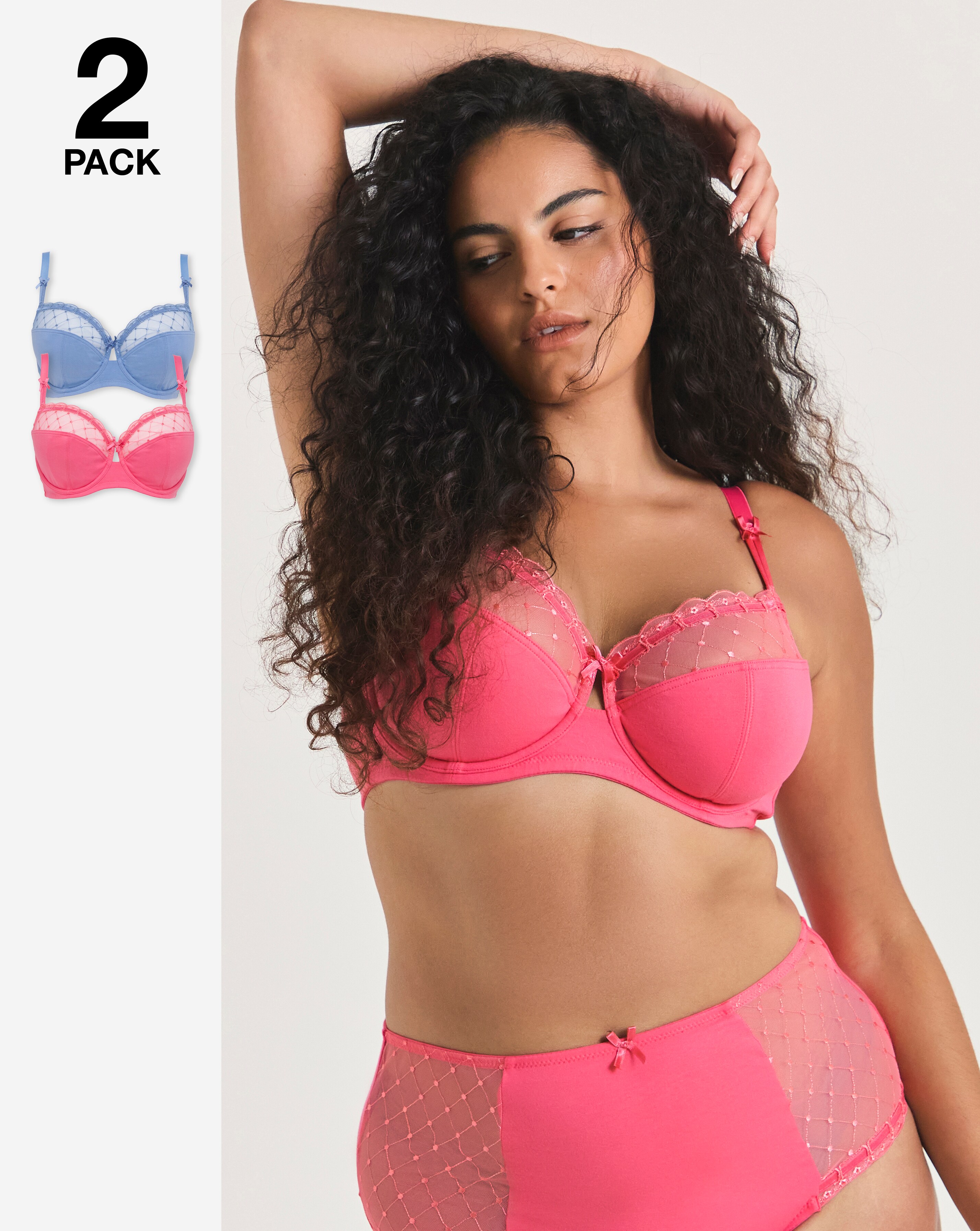 Pretty Secrets (2 Pack) Rachel Embroidered Balcony Wired Bras (B-G) Pink/Blue