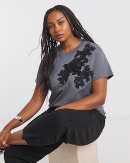 Simply Be Slate Grey Lace Rosette T-Shirt