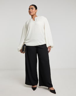 Joanna Hope Puff Sleeve Blouse With Neck Detail