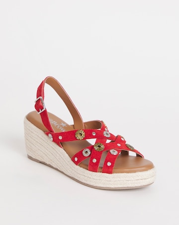 Joe Browns Red Wedge Studded Suede Sandals- Extra Wide Fit (EEE)