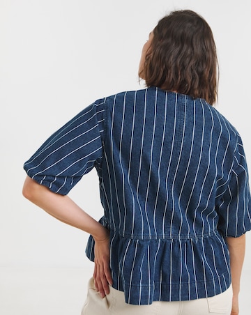Simply Be Striped Blue Tie Front Denim Peplum Blouse
