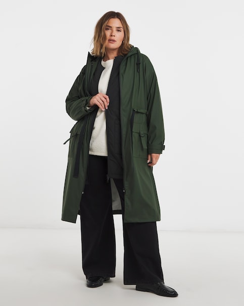 Khaki Rubberised 3 in 1 Parka Coat & Gilet