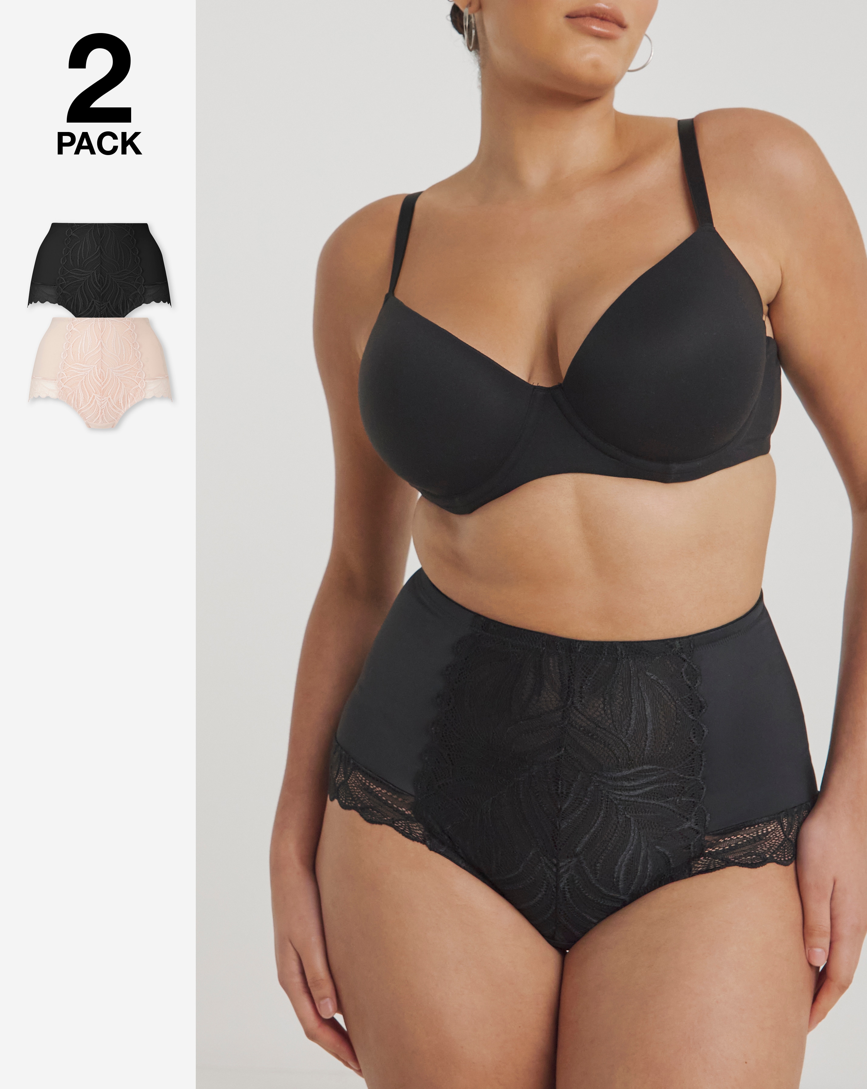 MAGISCULPT Firm Control (2 Pack) Tummy Control High Waist Briefs Blush/Black