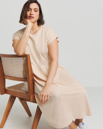 Sand Cotton Jersey Midi Dress