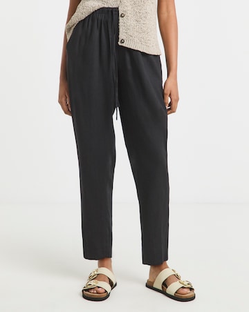 Simply Be Black Tie Waist Linen Mix Tapered Trousers