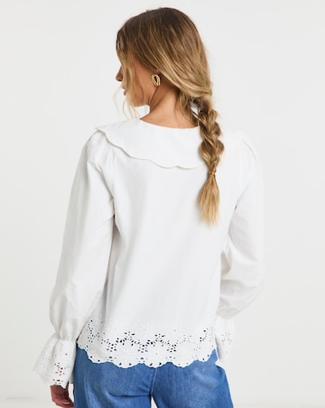 Neon Rose Broderie Cutwork Blouse with Pintucks