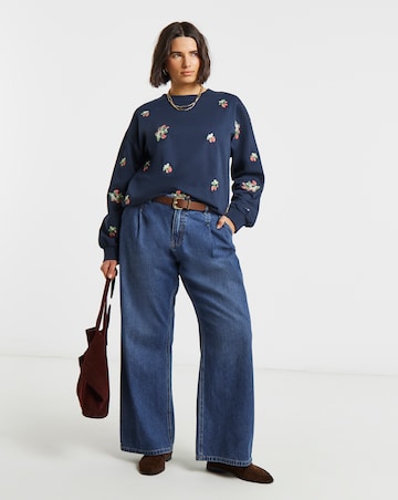 Simply Be Navy Ditsy Hearts & Floral Embroidered Sweatshirt