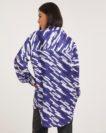 Geo Print Long Sleeve Relaxed Satin Shirt