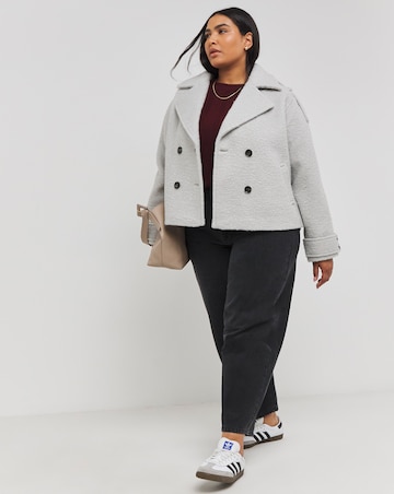 Grey Cropped Faux Wool Trench