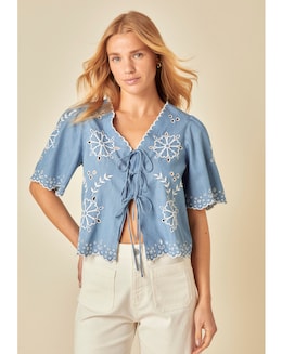 Nobodys Child Embroidered Tie Top