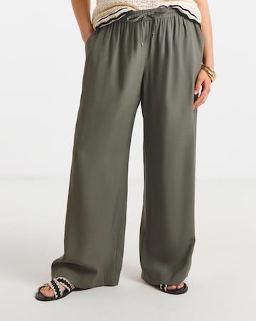 Twill Drawstring Wide Leg Trousers