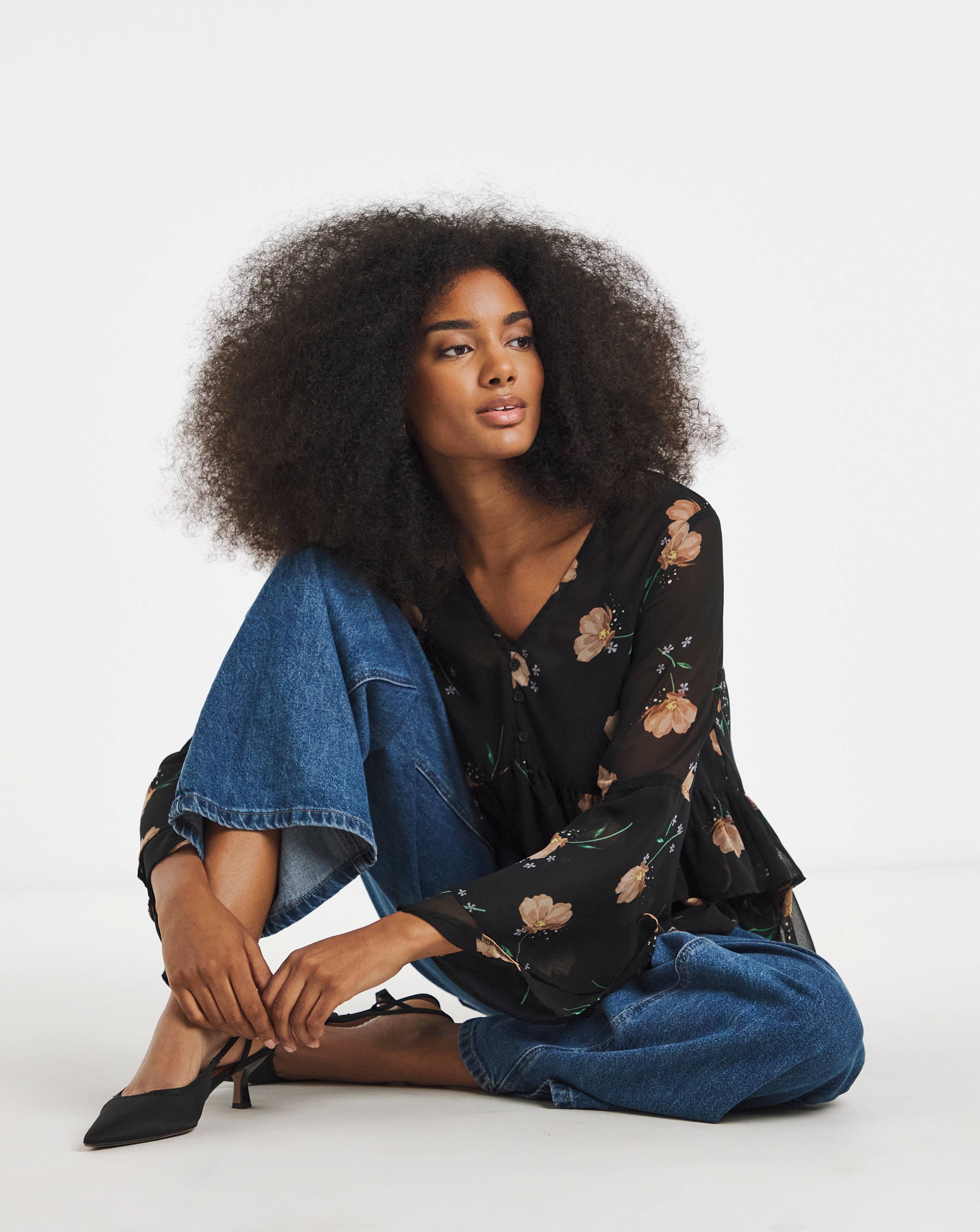 Simply Be Black Floral Georgette Historical Blouse | Simply Be