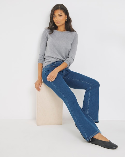 Indigo Fleece Lined Cosy Warm Feel Stretch Flare Leg Jeans
