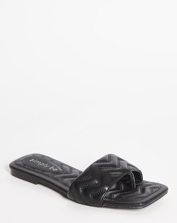Marrissa Zigzag Quilted Flat Mule Toe Post Sandals Wide Fit