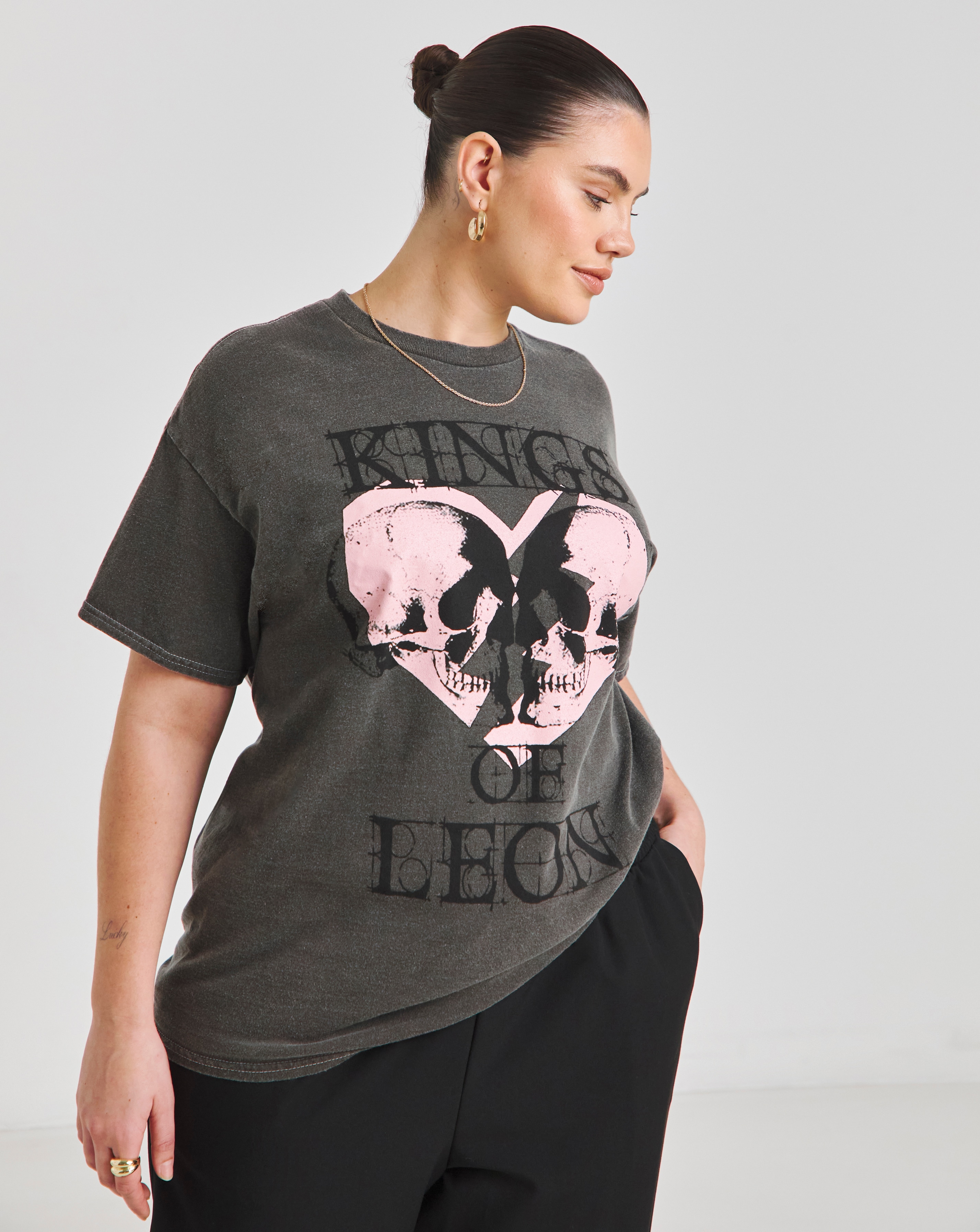 Grey Acid Wash Kings of Leon License T-Shirt | Simply Be