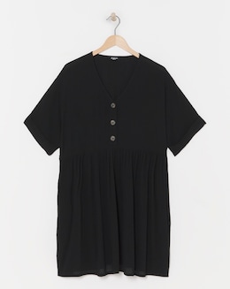 Simply Be Black Crinkle Button Through Pocket Smock Dress