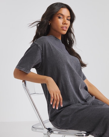 Acid Wash Cotton Jersey Midi T-Shirt Dress