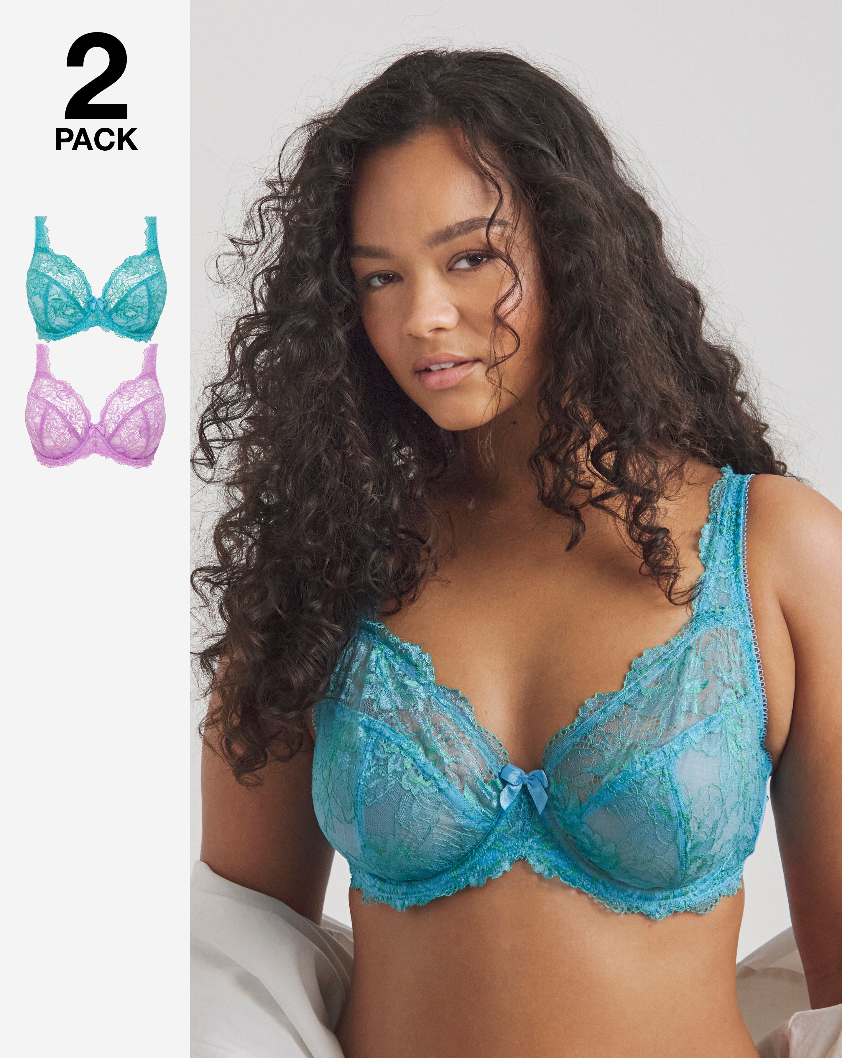Pretty Secrets (2 Pack) Ella Lace Full Cup Wired Bras (B-H) Lilac/Blue
