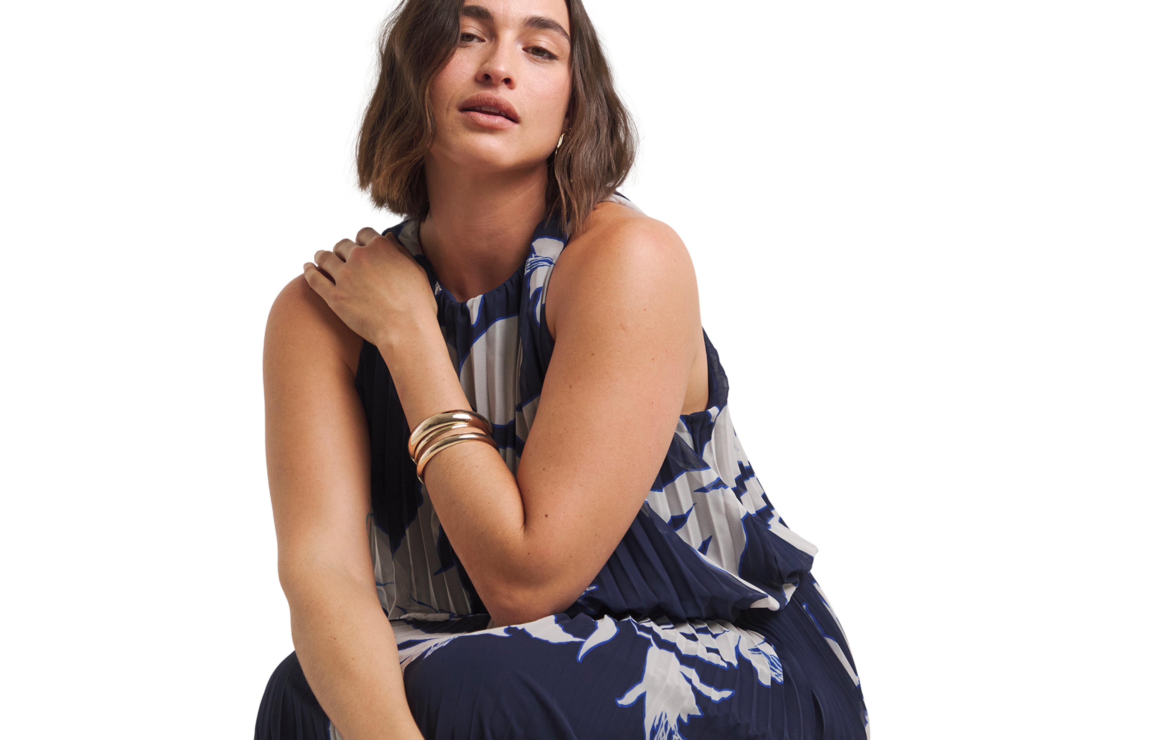 Sleeveless dress in navy print