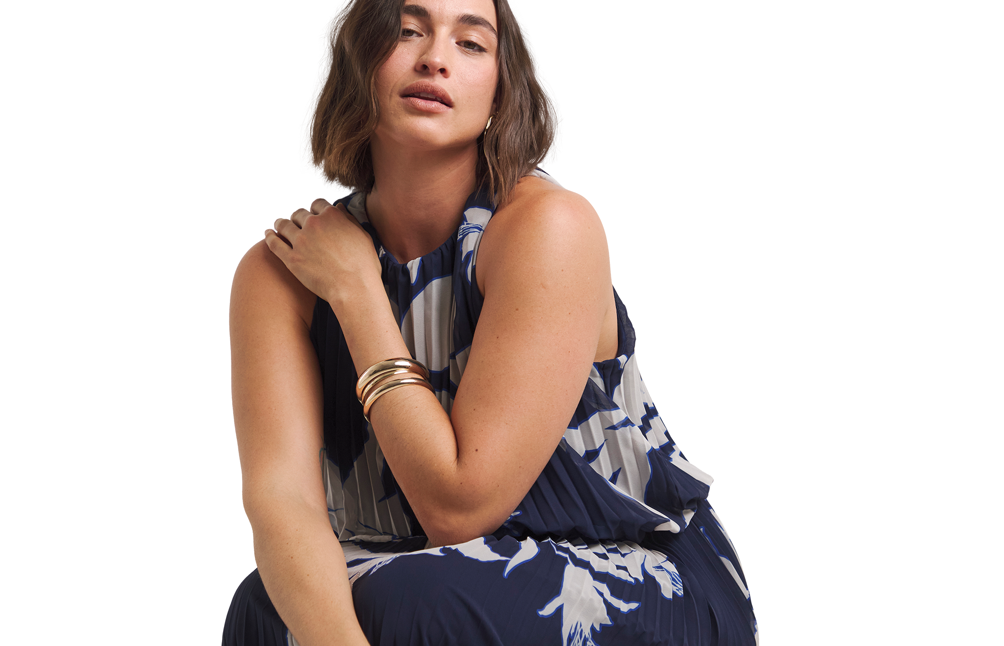 Sleeveless dress in navy print