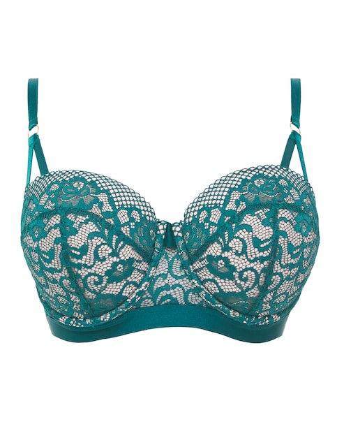 Figleaves Opal Lace Padded Balcony Bra B-GG - Teal
